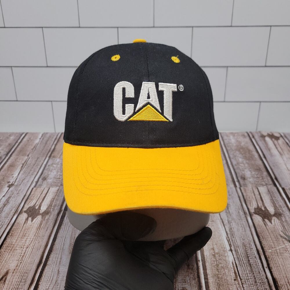 CAT Caterpillar Logo Snapback Hat Black Yellow Licensed Cotton Cap OSFM